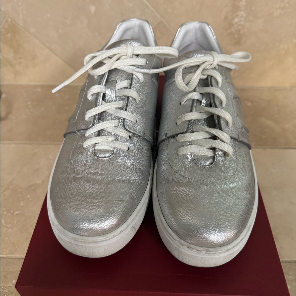 Salvatore Ferragamo Silver Leather Sneakers